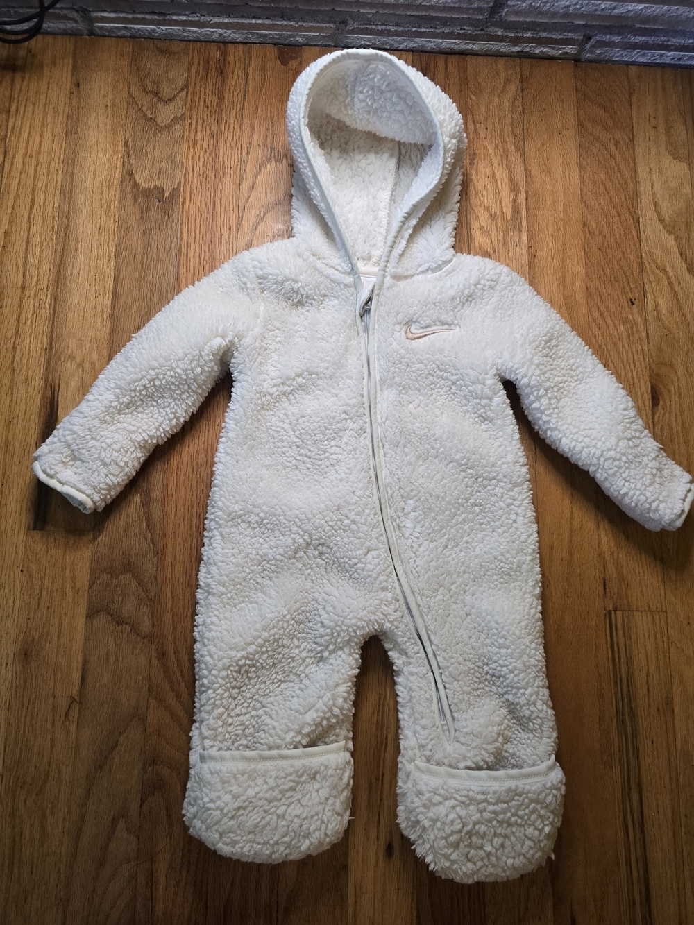 Nike Baby Sherpa Hooded Bunting Suit 6 Mon Ivory Fleece One Piece Zip Snowsuit